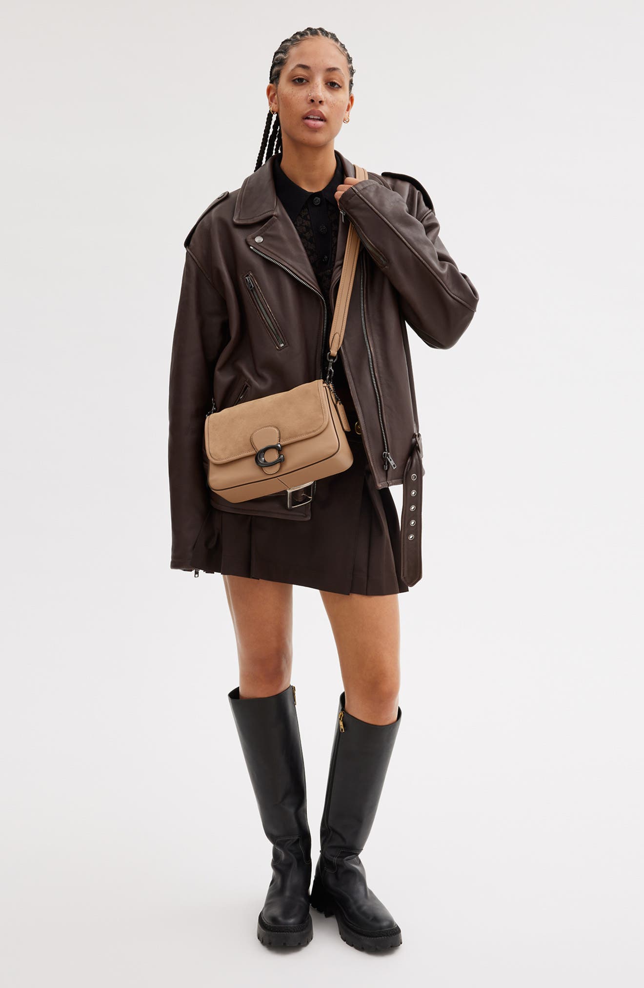 COACH Leather & Suede Shoulder Bag, Alternate, color, 