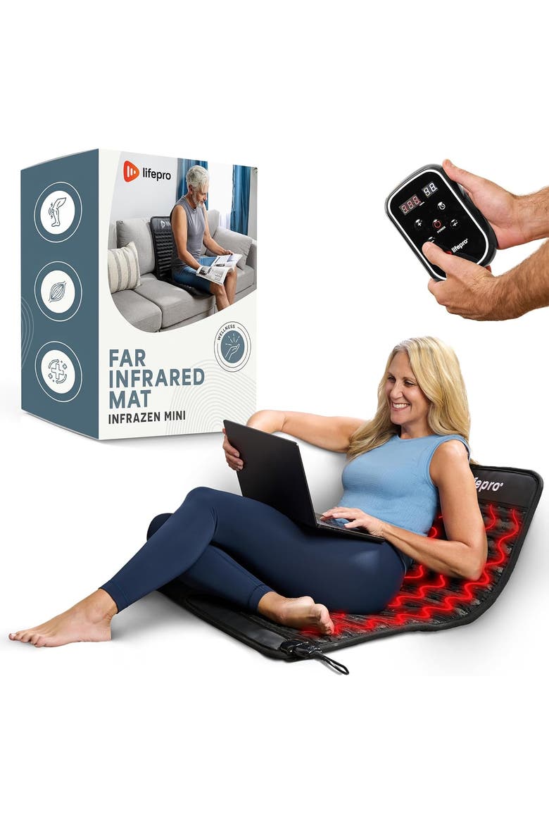 Portable Far Infrared Heating Mat (39 x 19.5 and 74 x 31in)  with Heating Pads for Recovery & Pain Relief, Main, color, Black/Small