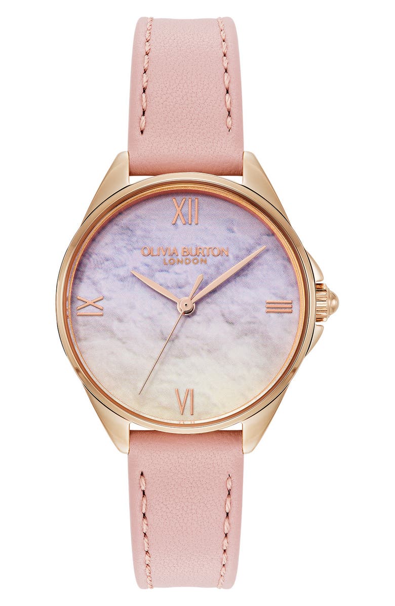 Olivia Burton Azure Leather Strap Watch, 30mm, Main, color, 