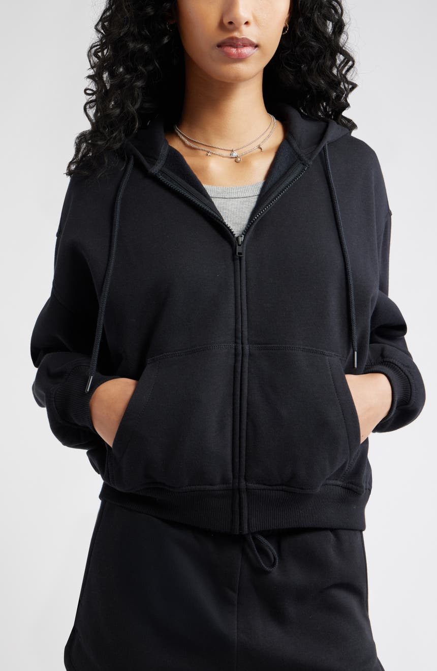 Relaxed Cotton Blend Zip Hoodie