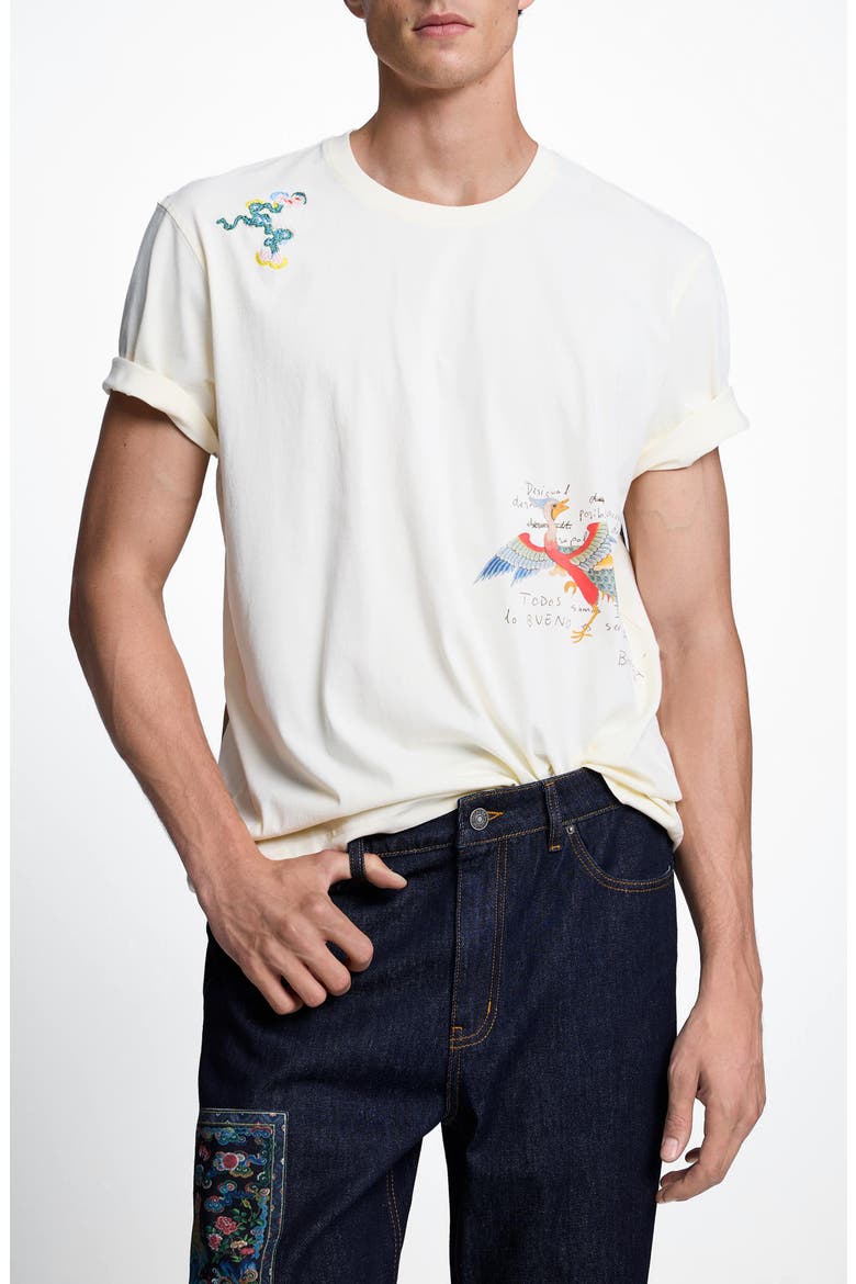 Embroidered Graphic Cotton T-Shirt, Main, color, LIGHT BEIGE