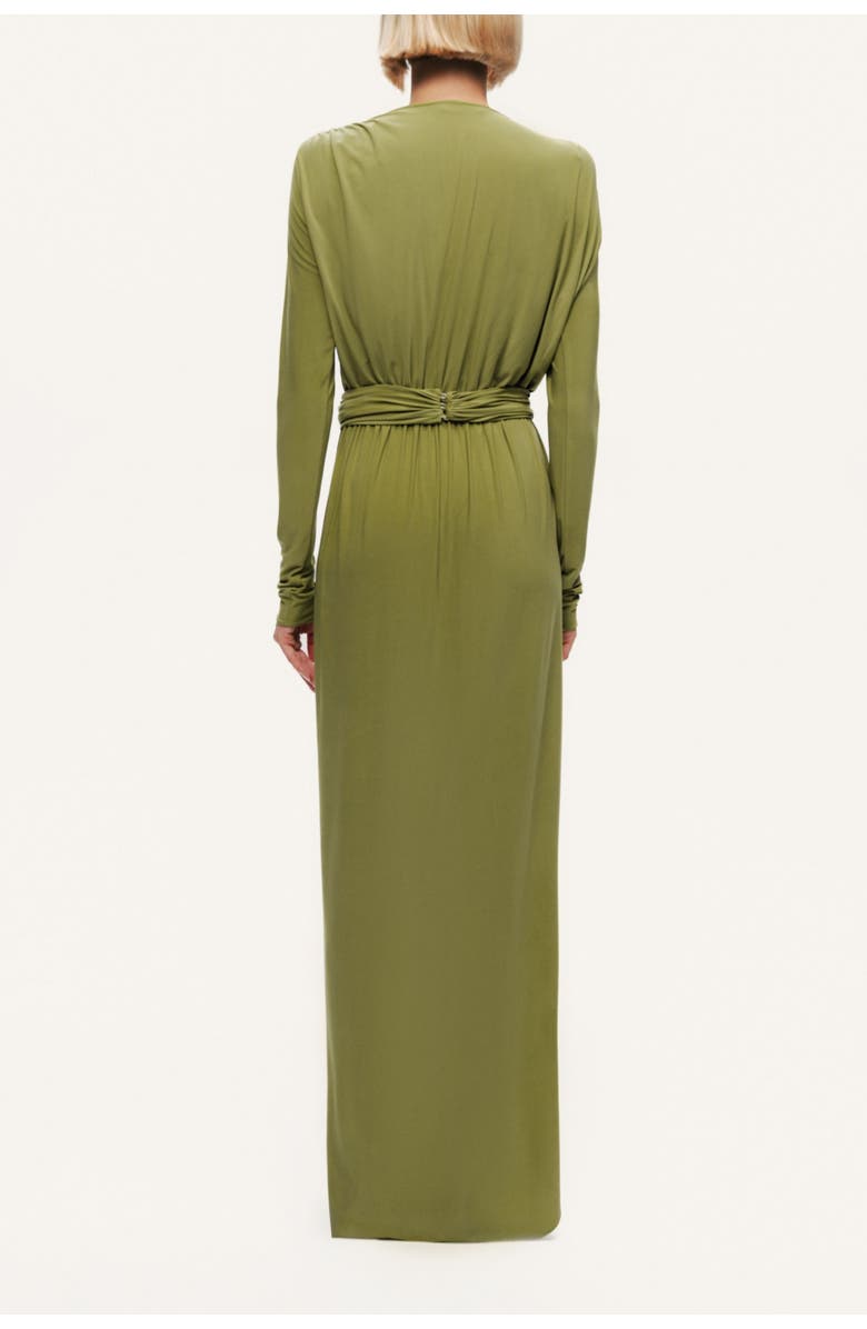Nocturne Deep Plunge Belted Jersey Maxi Dress, Alternate, color, Olive Green