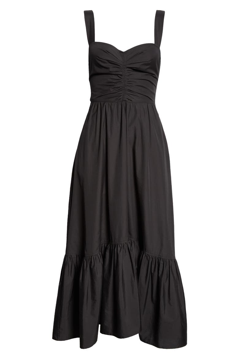 Lilah Ruched Ruffle Hem Maxi Dress, Alternate, color, BLACK