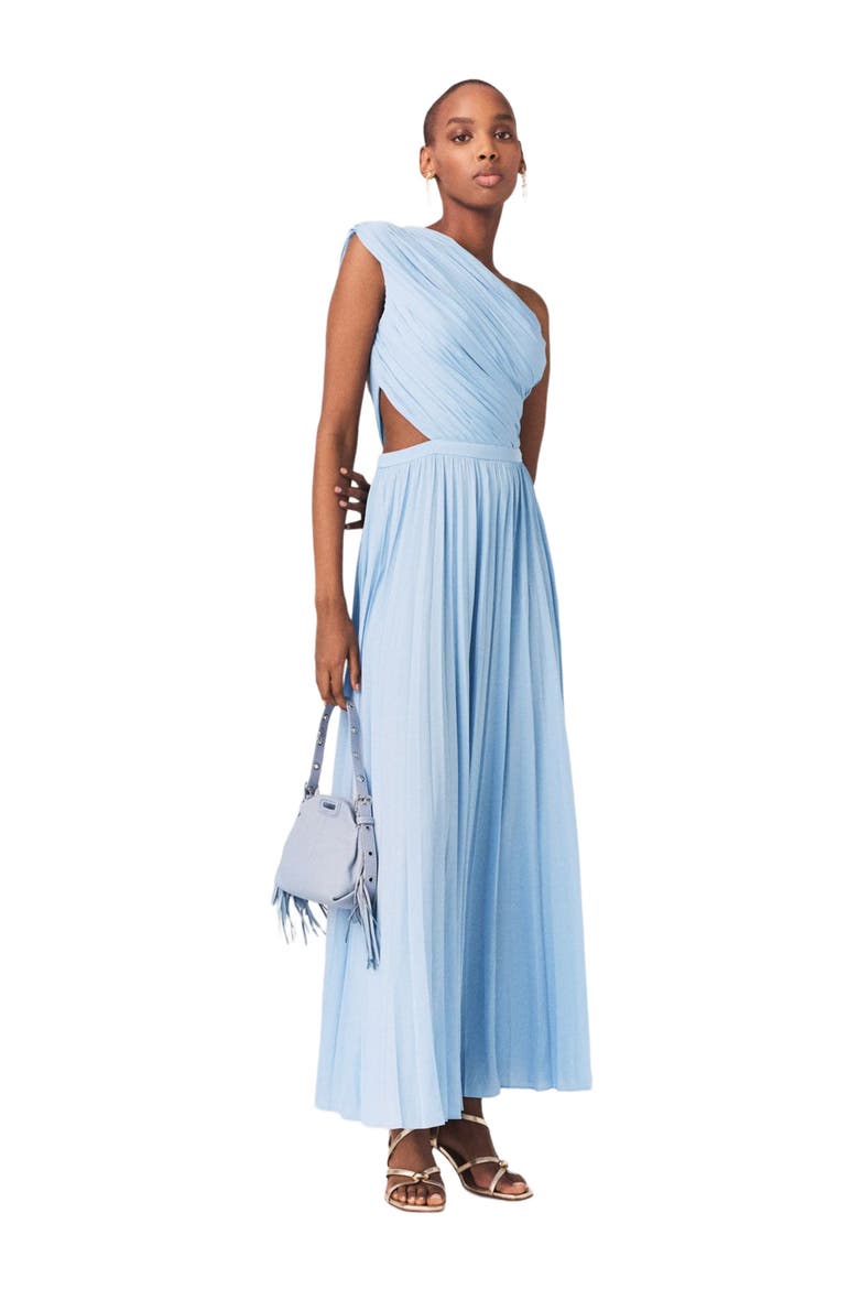 Maje Asymmetrical pleated maxi dress in Blue Sky at Nordstrom, Size 42