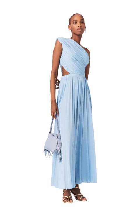 Asymmetrical pleated maxi dress