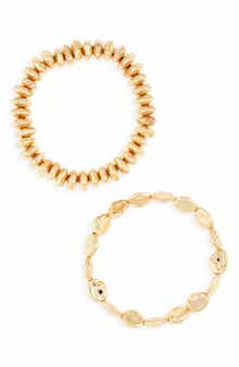 Set of 2 Pebble & Disc Beaded Stretch Bracelets