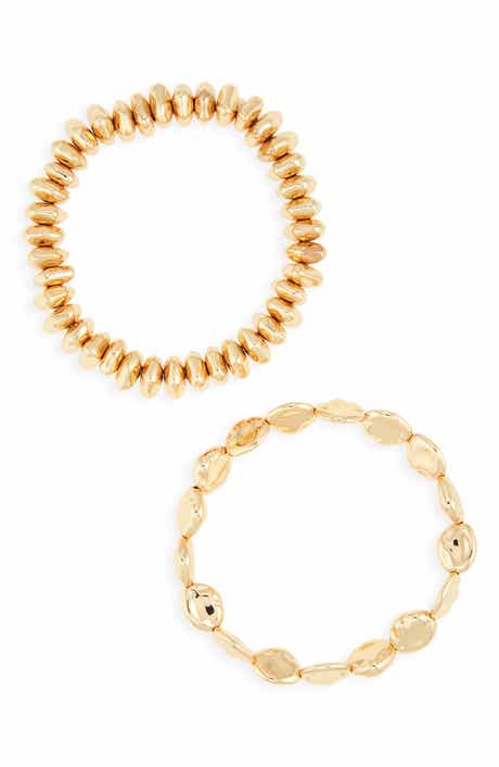 Set of 2 Pebble & Disc Beaded Stretch Bracelets
