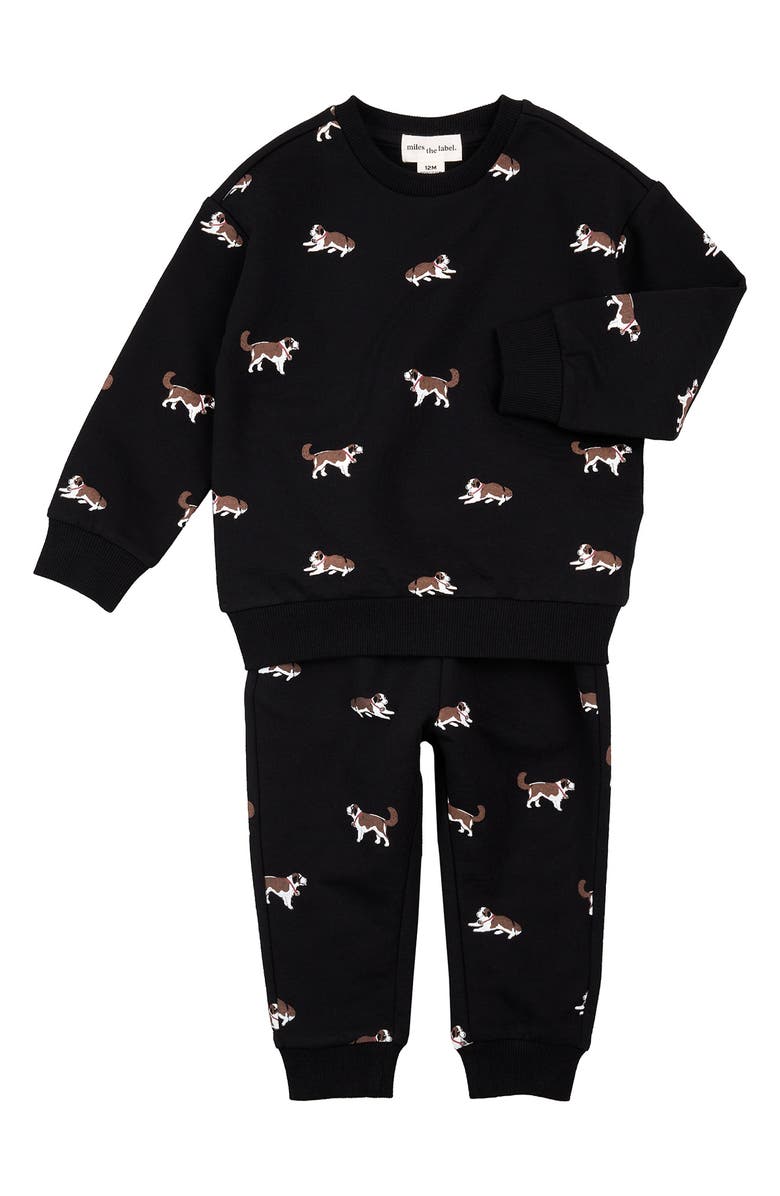 MILES THE LABEL Saint Bernard Print Sweatshirt & Joggers Set, Main, color, Black