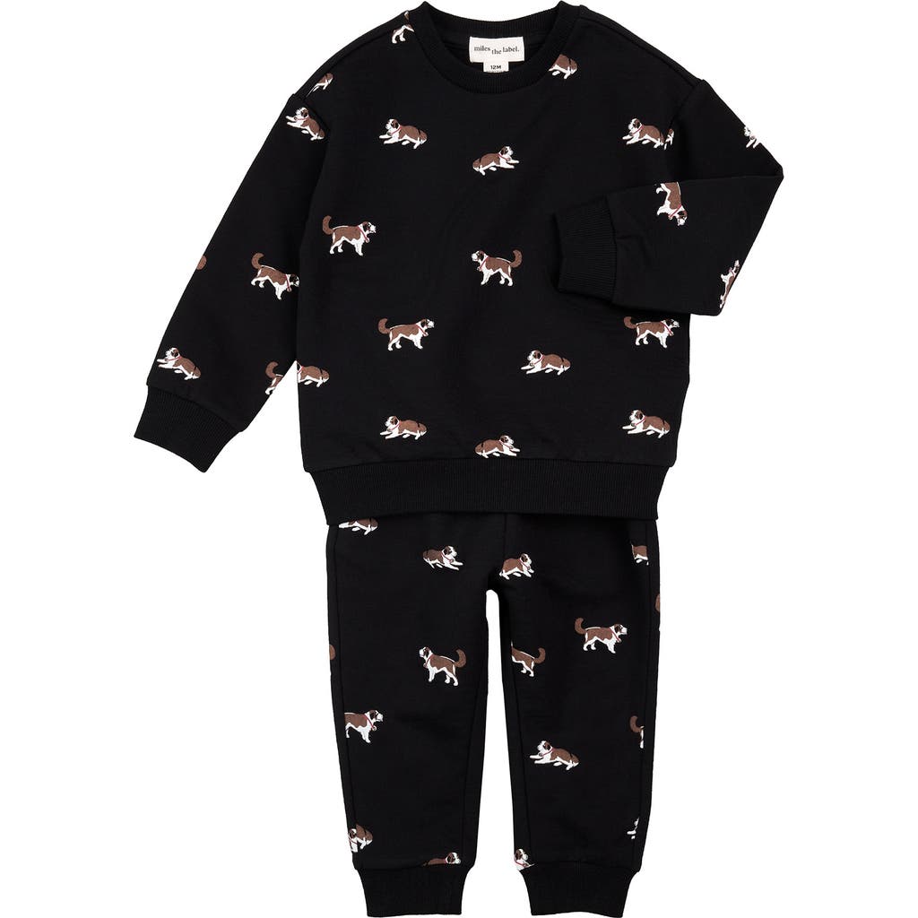 Miles The Label Saint Bernard Print Sweatshirt & Joggers Set In Black