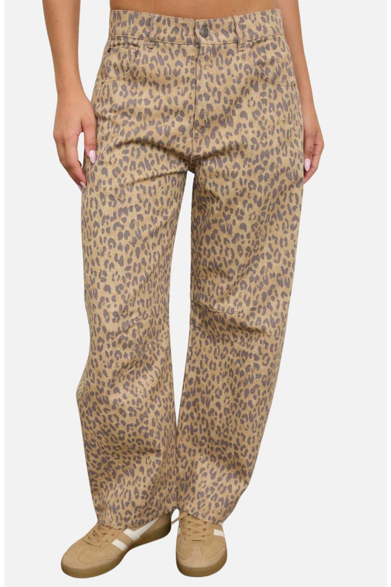 Leopard Print High Waist Wide Leg Jeans, Main, color, KHAKI