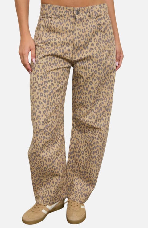 Leopard Print High Waist Wide Leg Jeans