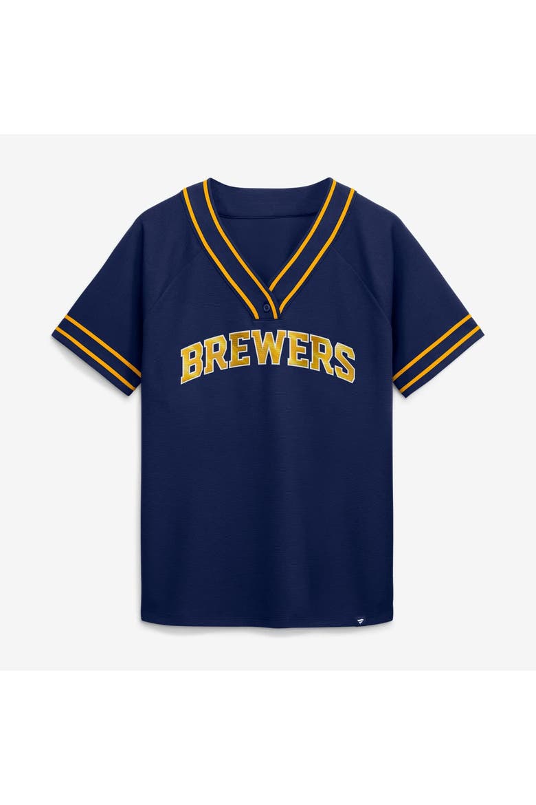Women's Fanatics Navy Milwaukee Brewers Diva Race Ahead Raglan V-Neck T-Shirt, Alternate, color, Navy