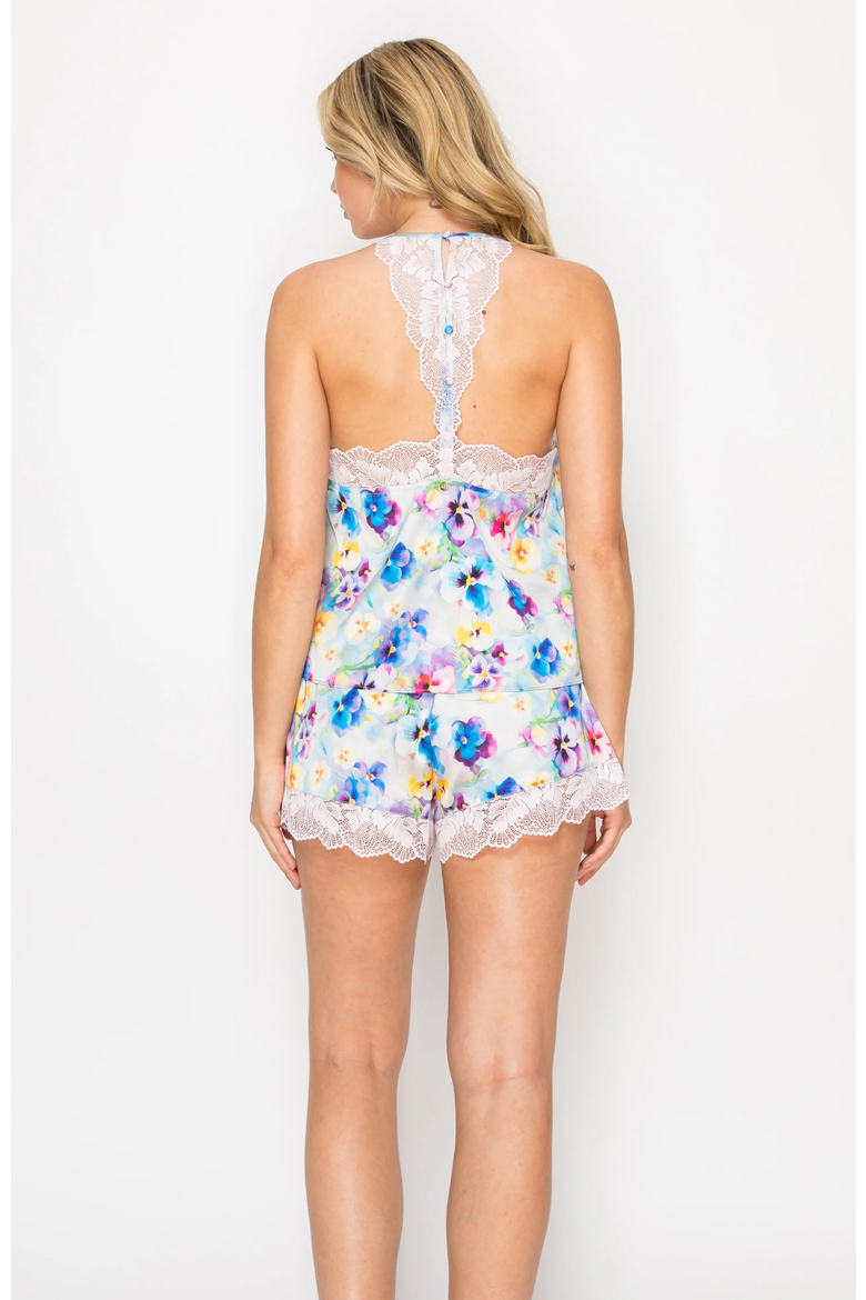 Silky Satin & Sparkle Lace Cami Short Set, Alternate, color, Blue Floral
