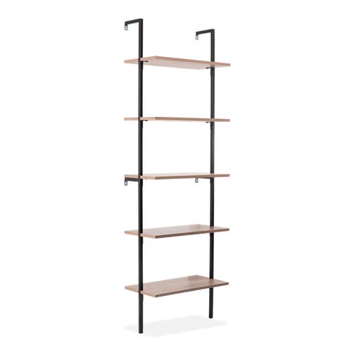 Happimess Madera Classic Industrial Shelf Wood Wall-mounted Open Ladder Bookcase With Metal Frame In Brown/black