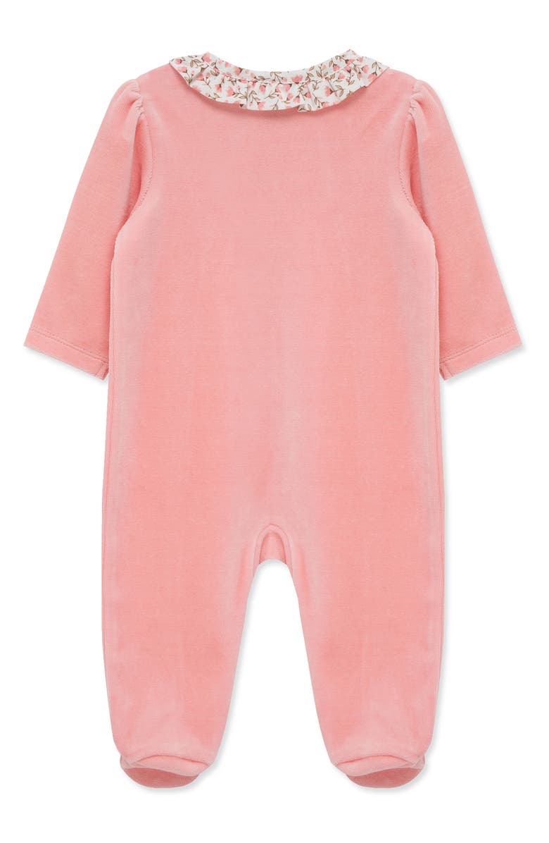 Little Me Floral Bow Velour Footie, Alternate, color, Pink