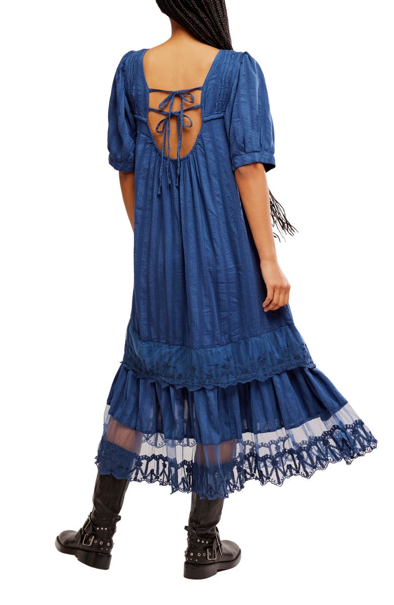 Free People Calder Smocked Midi Dress, Alternate, color, Skipper Blue