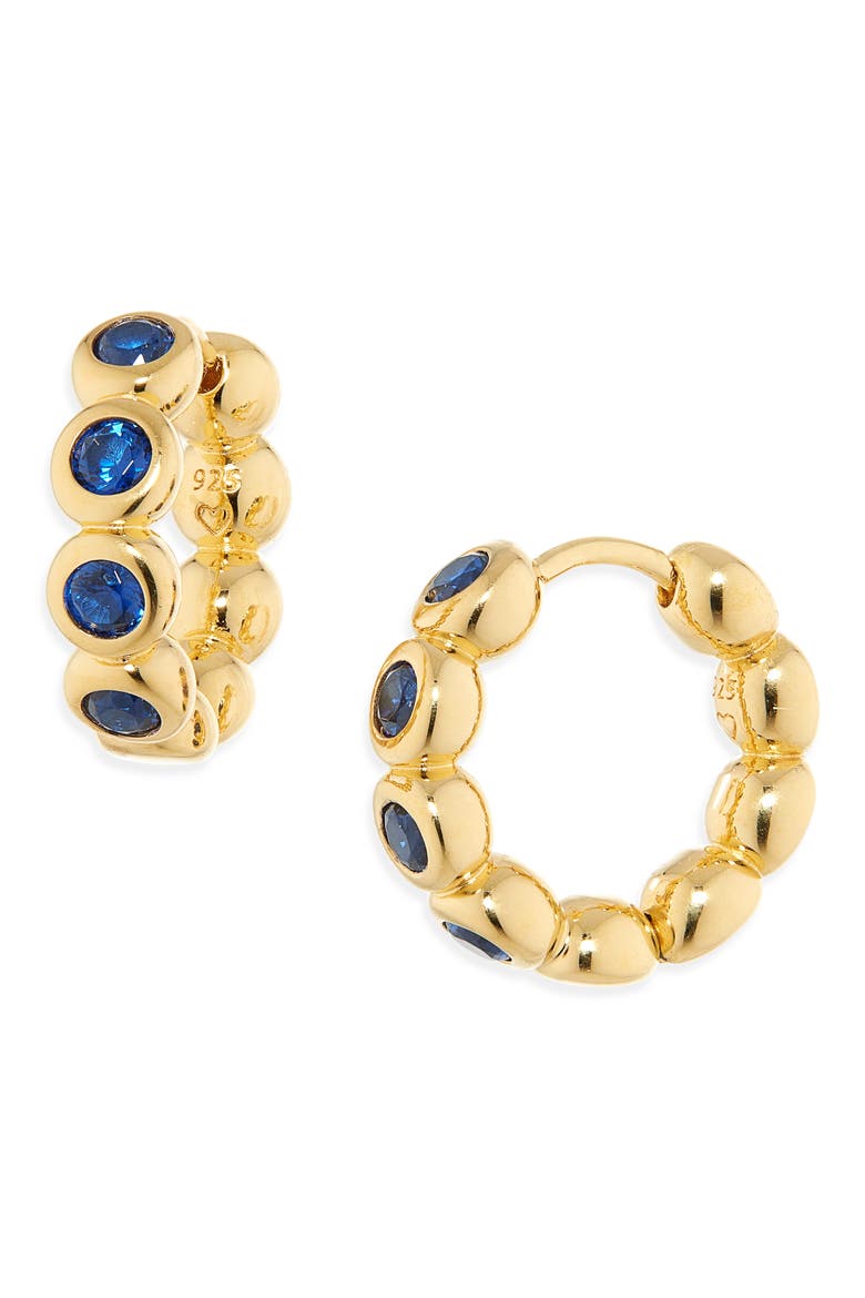 Small Tennis Hoop Earrings, Main, color, GOLD/ BLUE