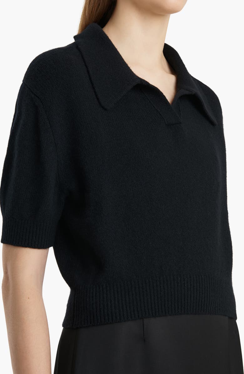 Khaite Leni Stretch Merino Wool & Cashmere Polo Sweater, Alternate, color, Black