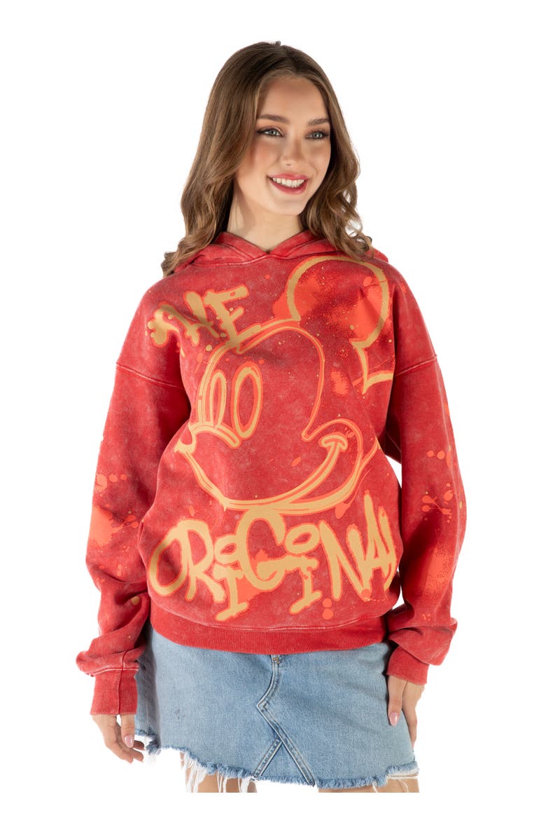 Mickey Mouse Fleece Pullover Hoodie, Alternate, color, Mickey Red Acid Wash