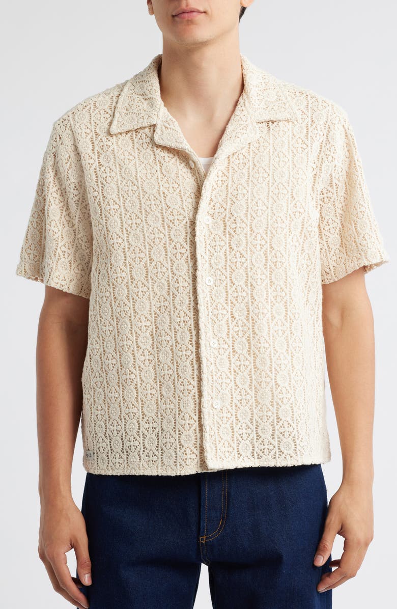 Percival Elio Crochet Short Sleeve Button-Up Shirt, Alternate, color, Ecru