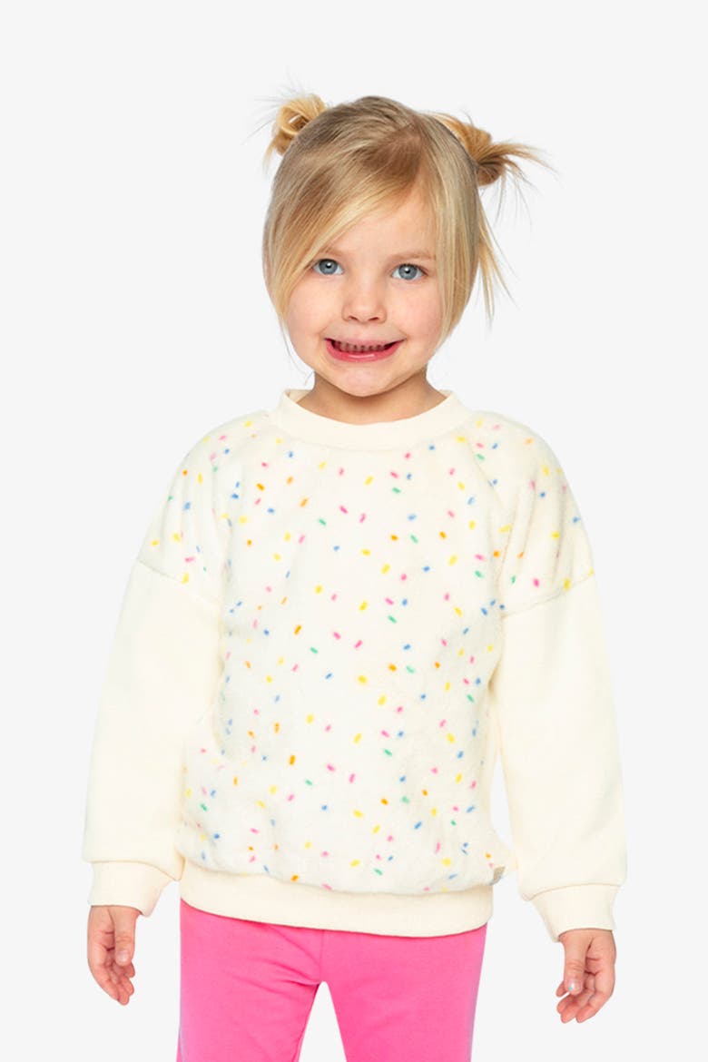 Bi-Material Confetti Faux Fur Fleece Sleeve Sweater, Alternate, color, Off-White