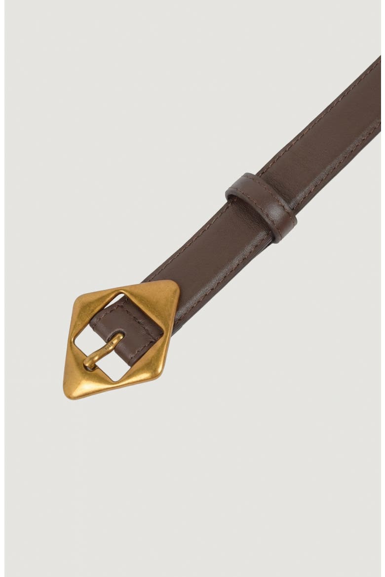 Leather Belt with Geometric Buckle, Alternate, color, Brown