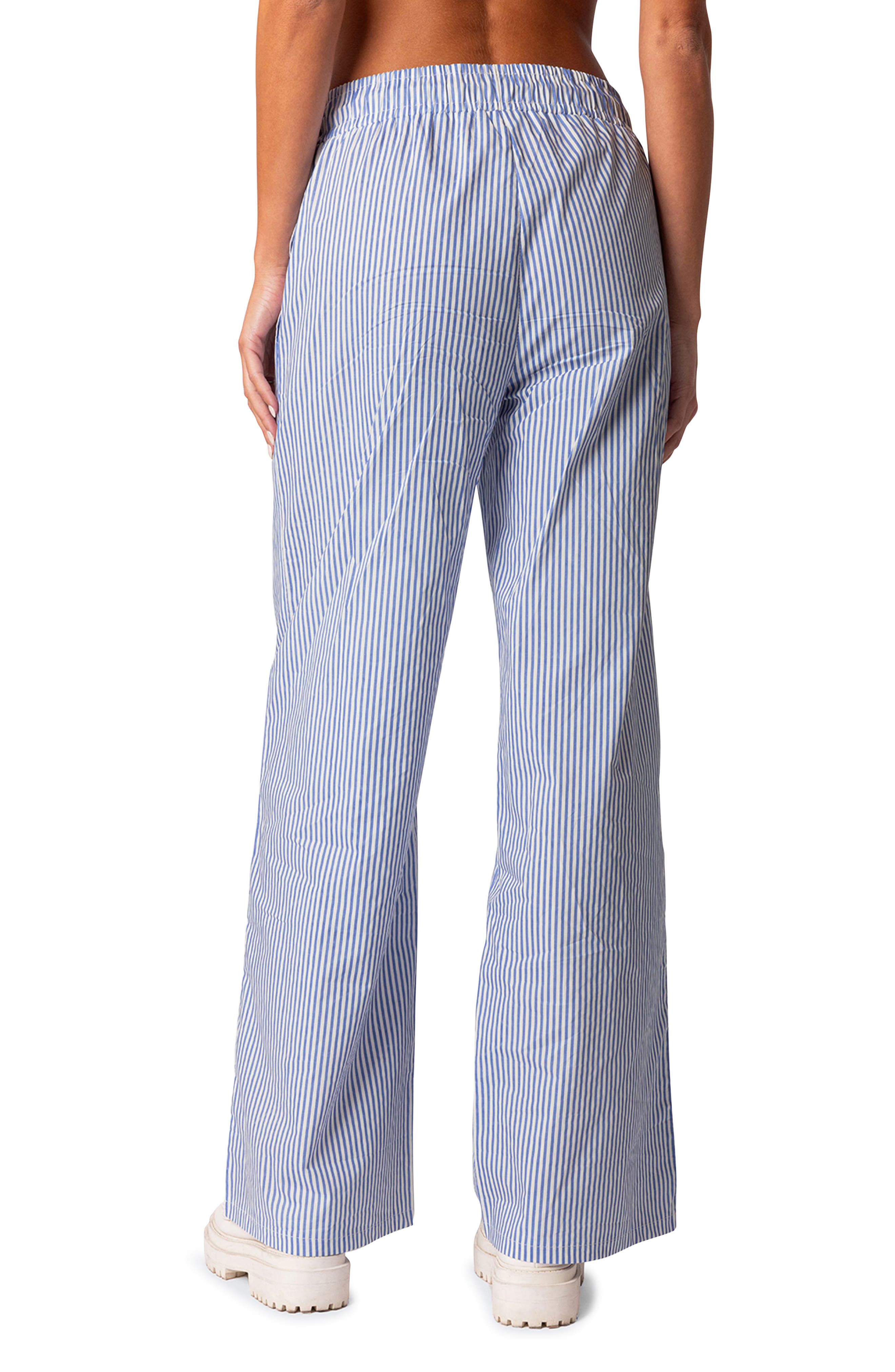Stripe Wide Leg Drawstring Cotton Pants - image 2
