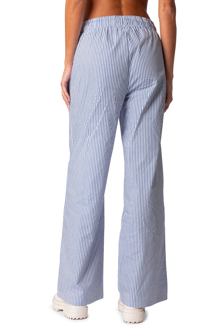 Stripe Wide Leg Drawstring Cotton Pants, Alternate, color, BLUE