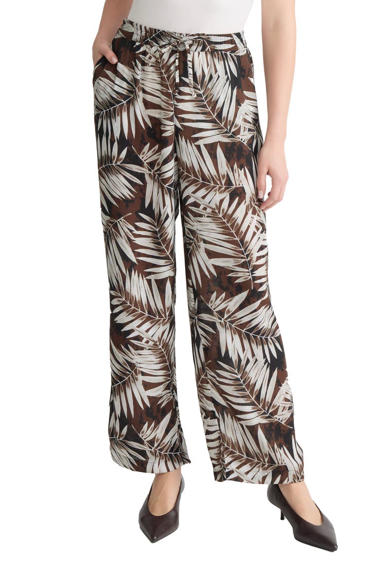 Palm Print Wide Leg Drawstring Pants, Main, color, FUDGE MULTI