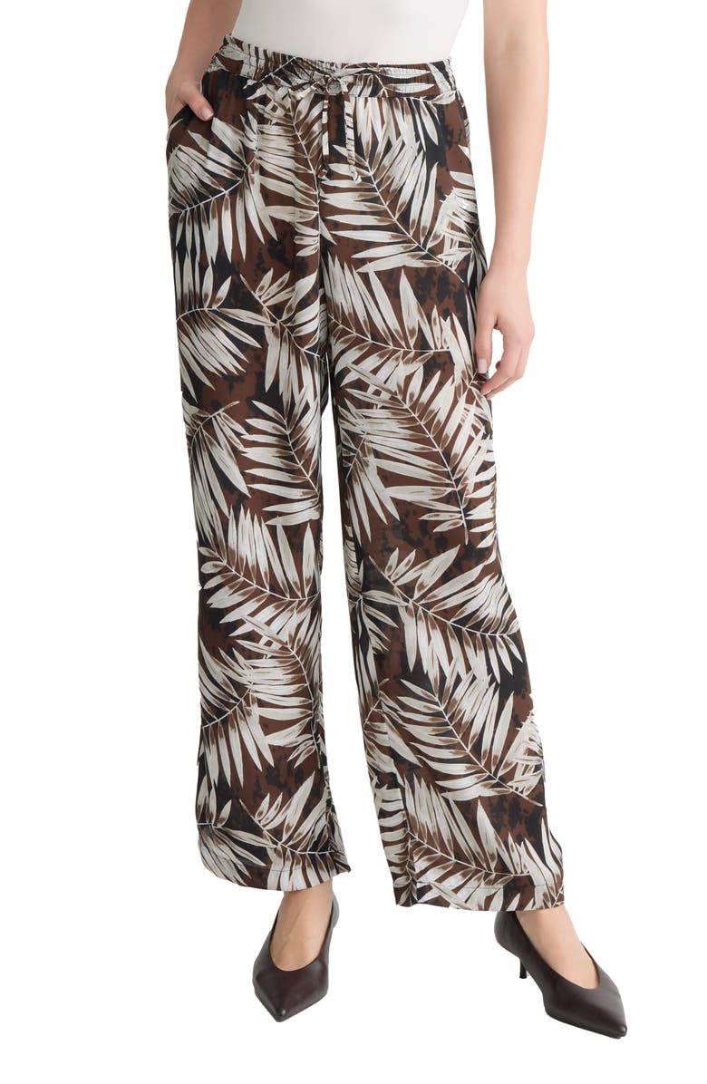 Jones New York Palm Print Wide Leg Drawstring Pants, Main, color, Fudge Multi