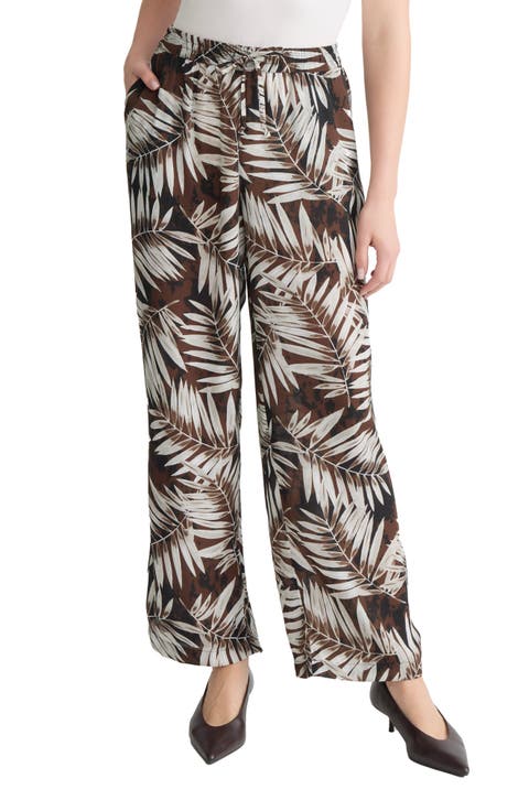 Palm Print Wide Leg Drawstring Pants (Regular & Petite)