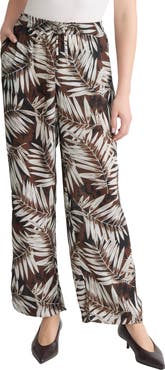 Jones New York Palm Print Wide Leg Drawstring Pants