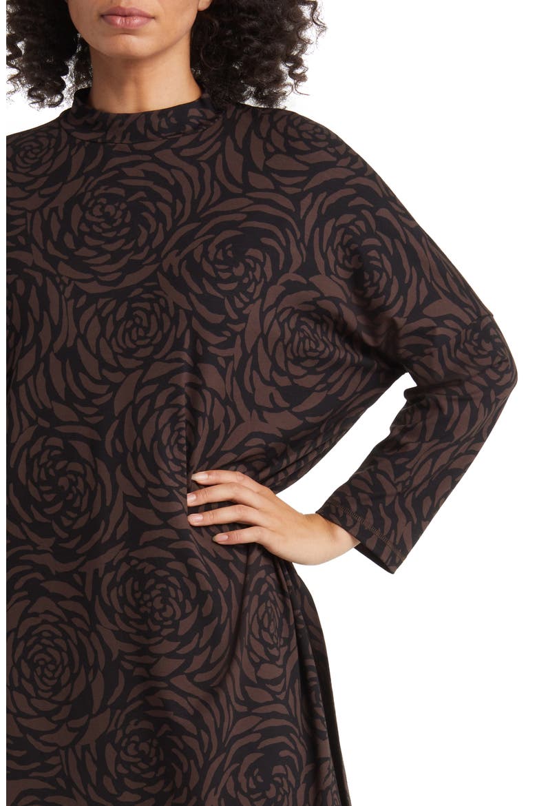 Gretha Floral Long Sleeve Tunic Top, Alternate, color, COFFEE BEAN