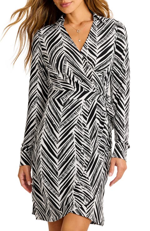 Carmela Seaside Sketch Long Sleeve Wrap Shirtdress