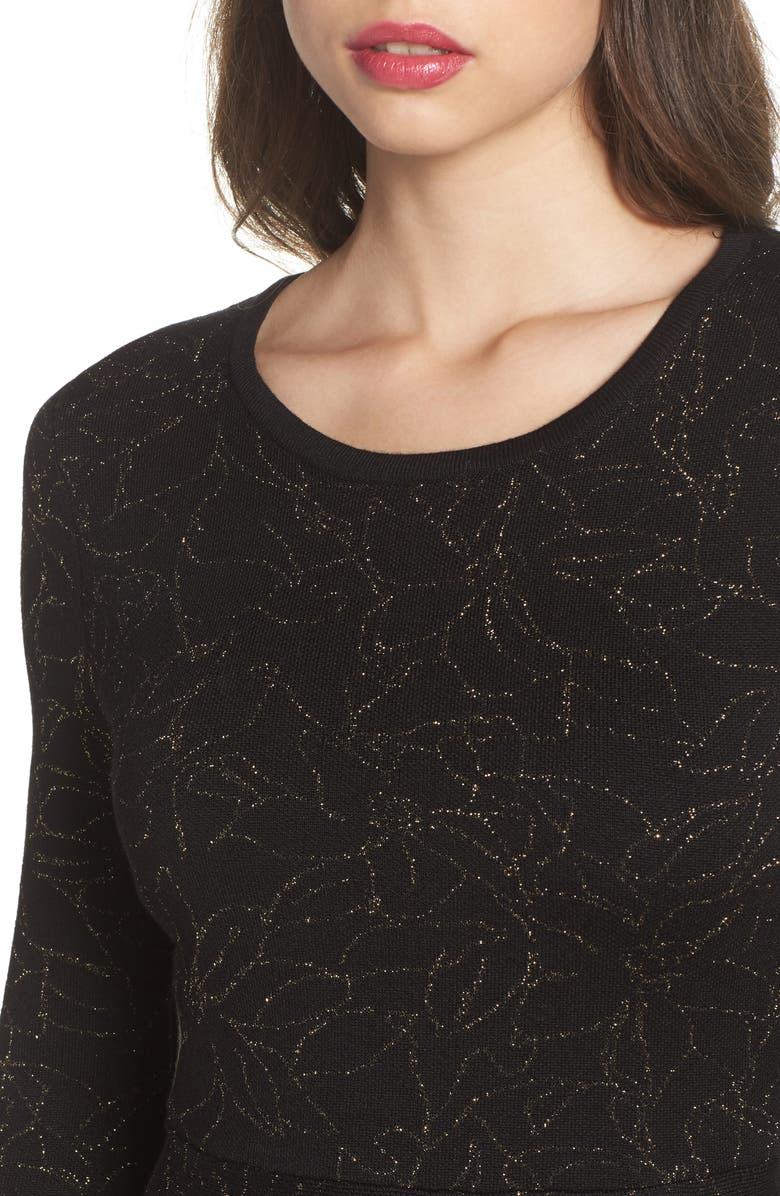 Taylor Dresses Metallic Knit Fit & Flare Dress, Alternate, color,