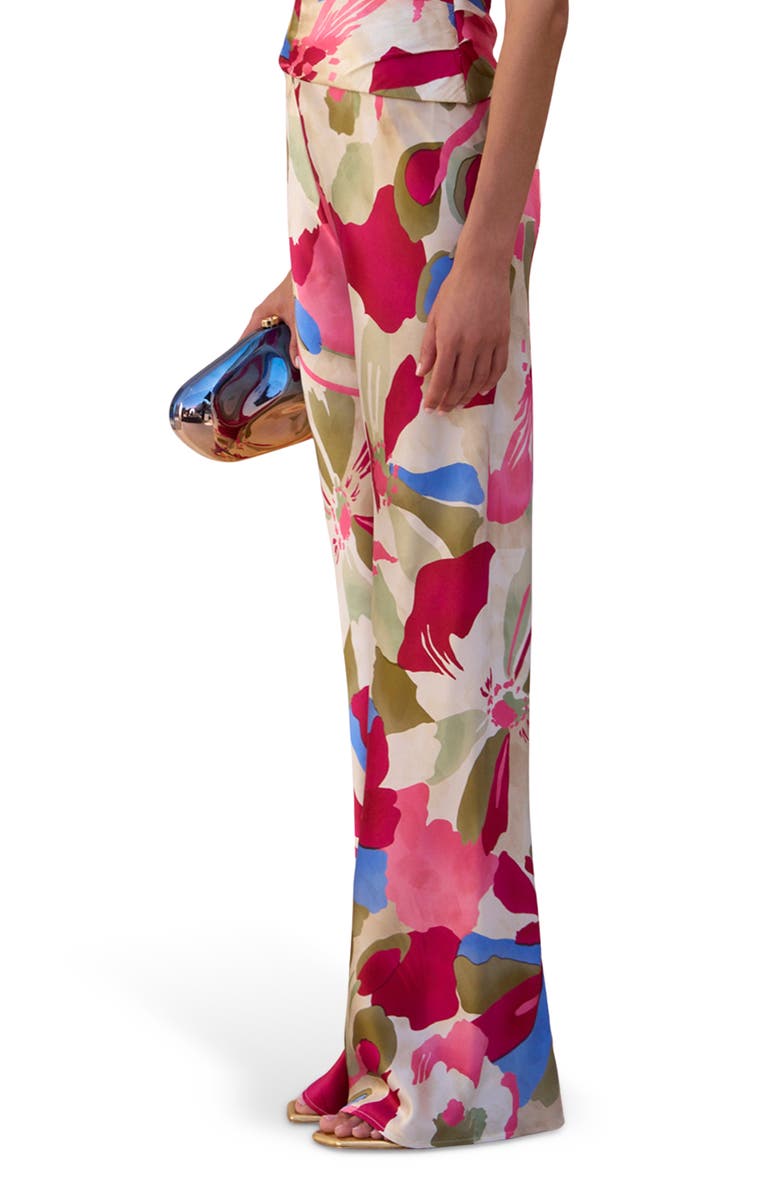 Cult Gaia Stacie Print Stretch Silk Straight Leg Pants, Alternate, color, Floral Rosette