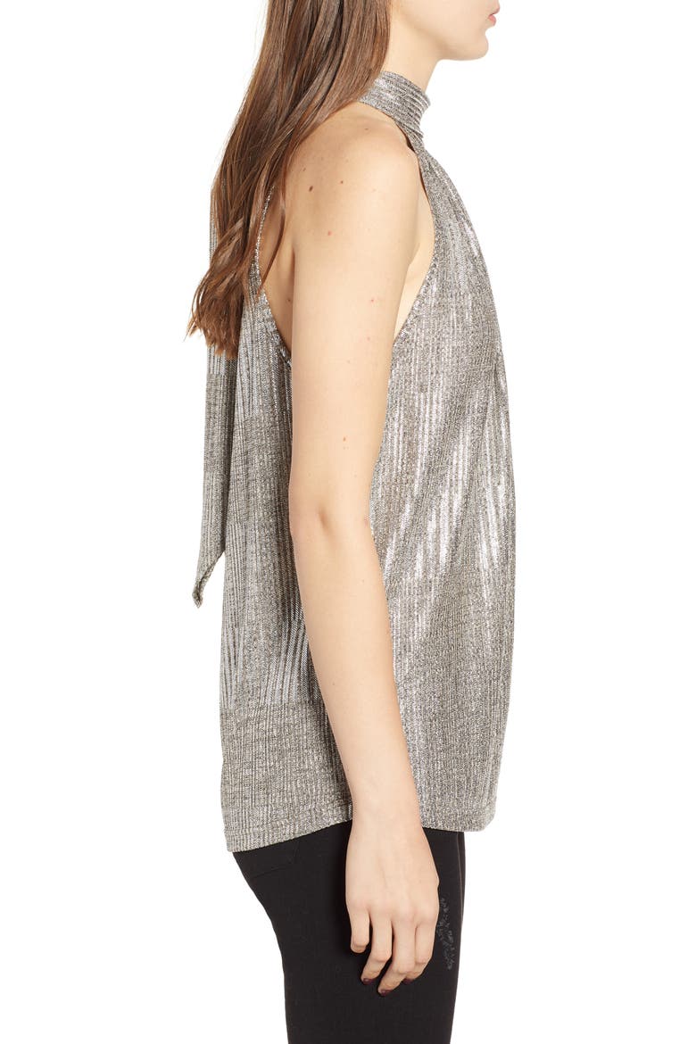 Hi-Shine Metallic Tie Neck Tank Top, Alternate, color, METALLIC