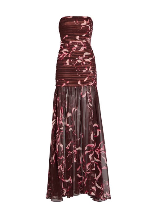 Retroféte Annalise Ruched Strapless Polka Dot Dress In Latte Abstract Orchid