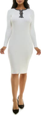 Nina Leonard Long Sleeve Rib Knit Sweater Dress