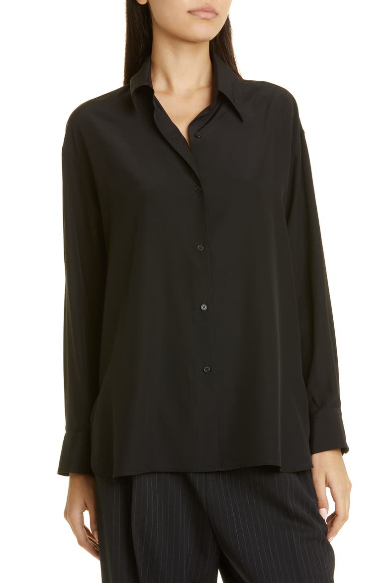 Julien Silk Button-Up Shirt, Alternate, color, BLACK