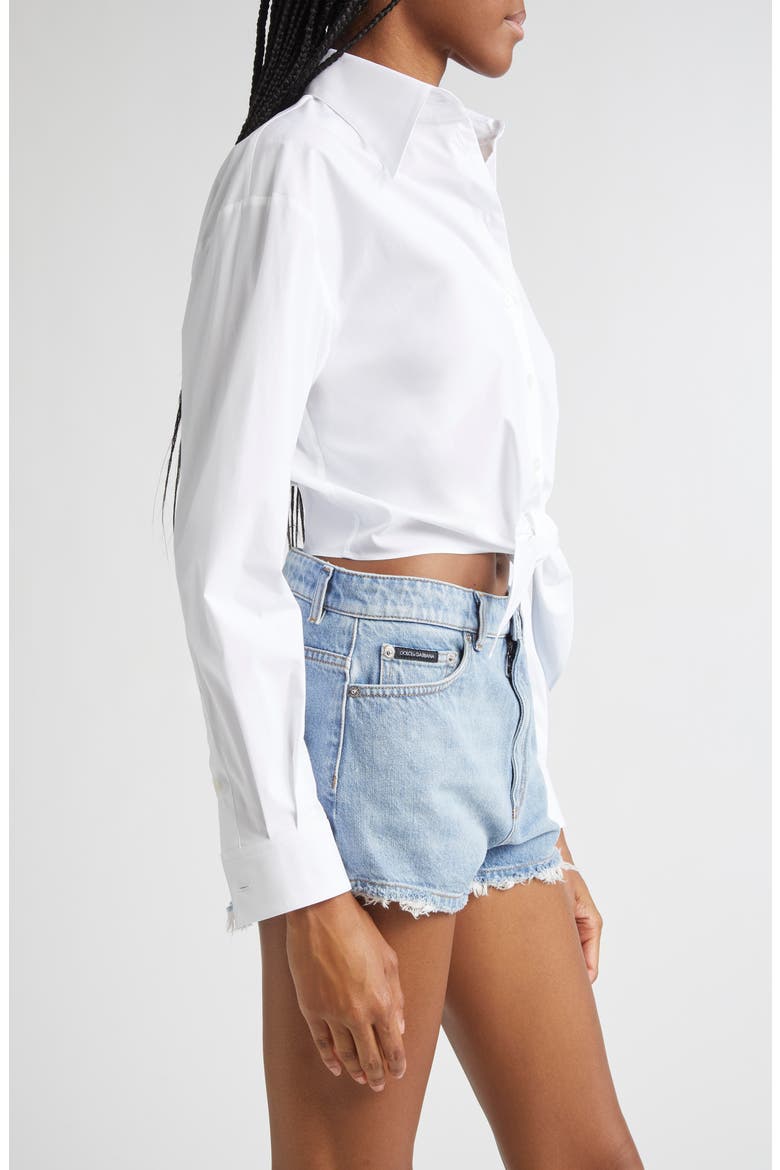 Tie Font Stretch Poplin Crop Button-Up Shirt, Alternate, color, W0800 BIANCO OTTICO