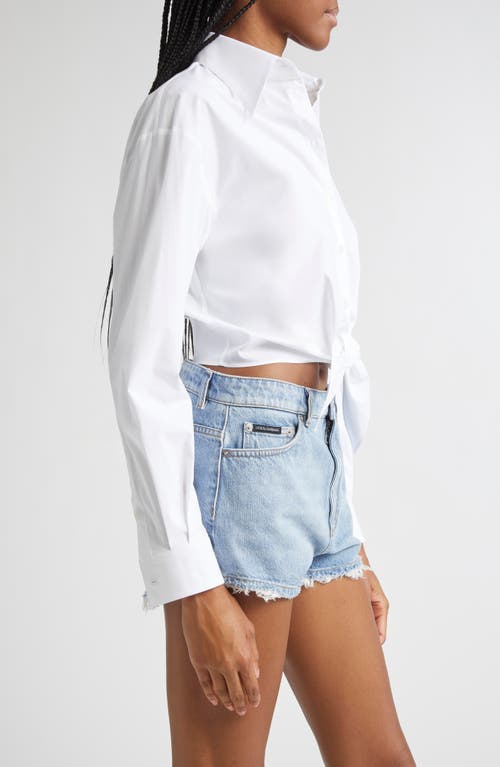 Dolce & Gabbana Dolce&gabbana Tie Font Stretch Poplin Crop Button-up Shirt In White