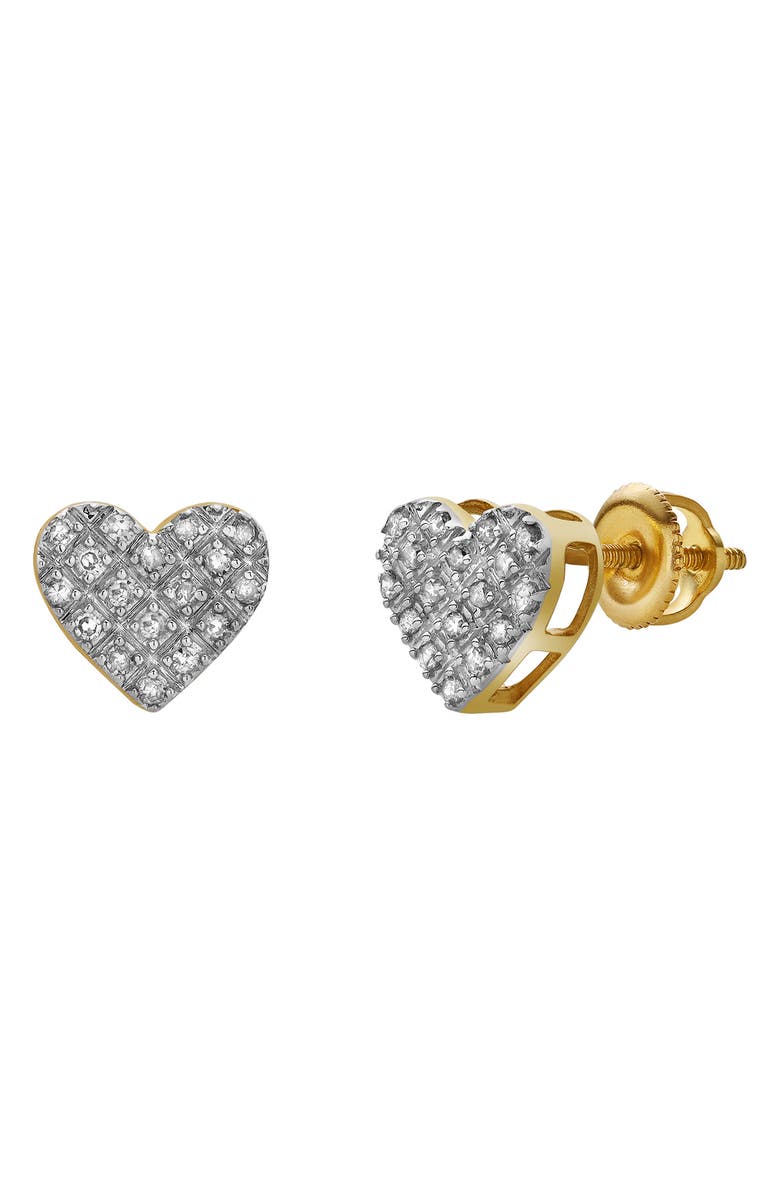 LuvMyJewelry Yearn 10K Gold Pavé Diamond Heart Stud Earrings, Alternate, color, 10K Yellow Gold