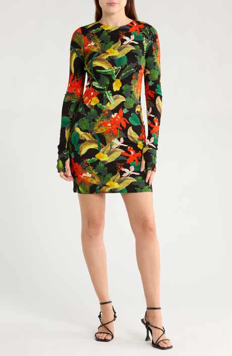 Alice + Olivia Delora Tropical Print Long Sleeve Minidress