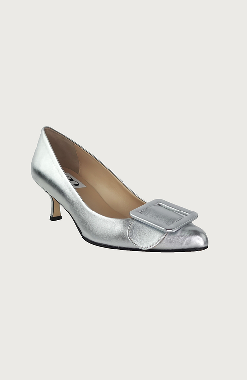 Andrea Carrano Shoes Milk Kitten Heel In Silver