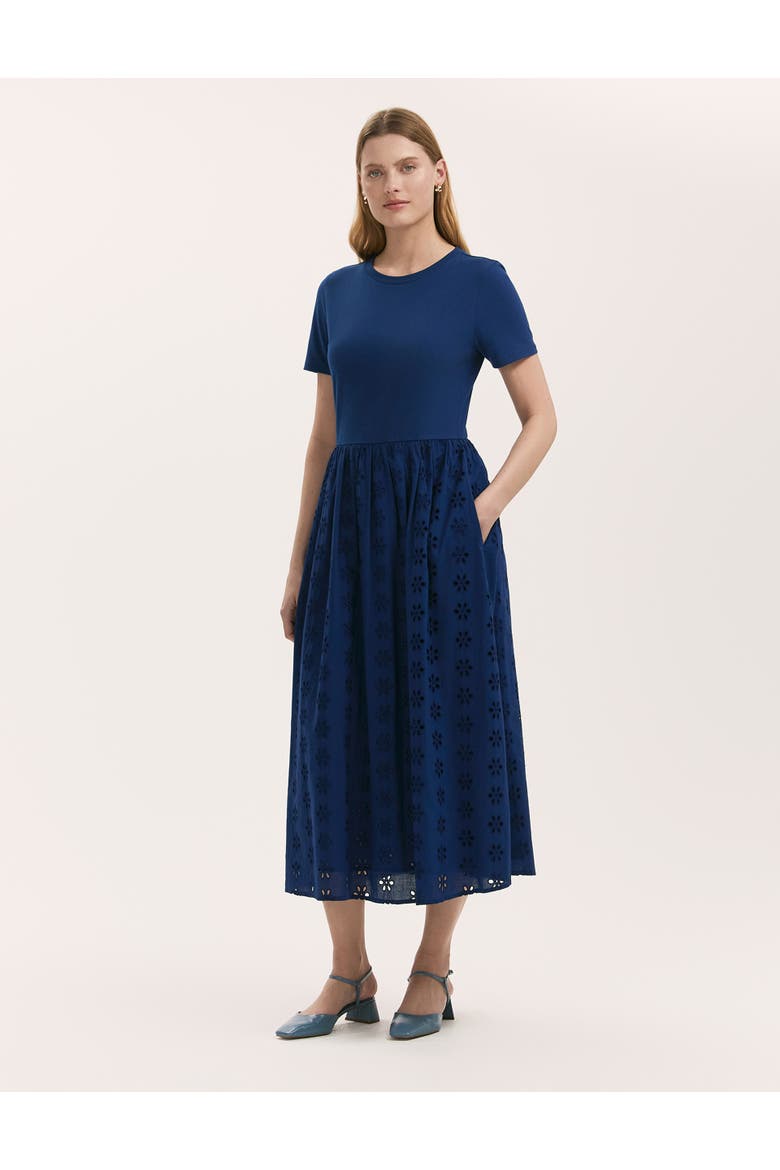 Brea Embroidered Cotton Rich Midi Dress, Main, color, Indigo