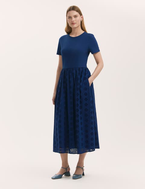 Brea Embroidered Gathered Midi Dress