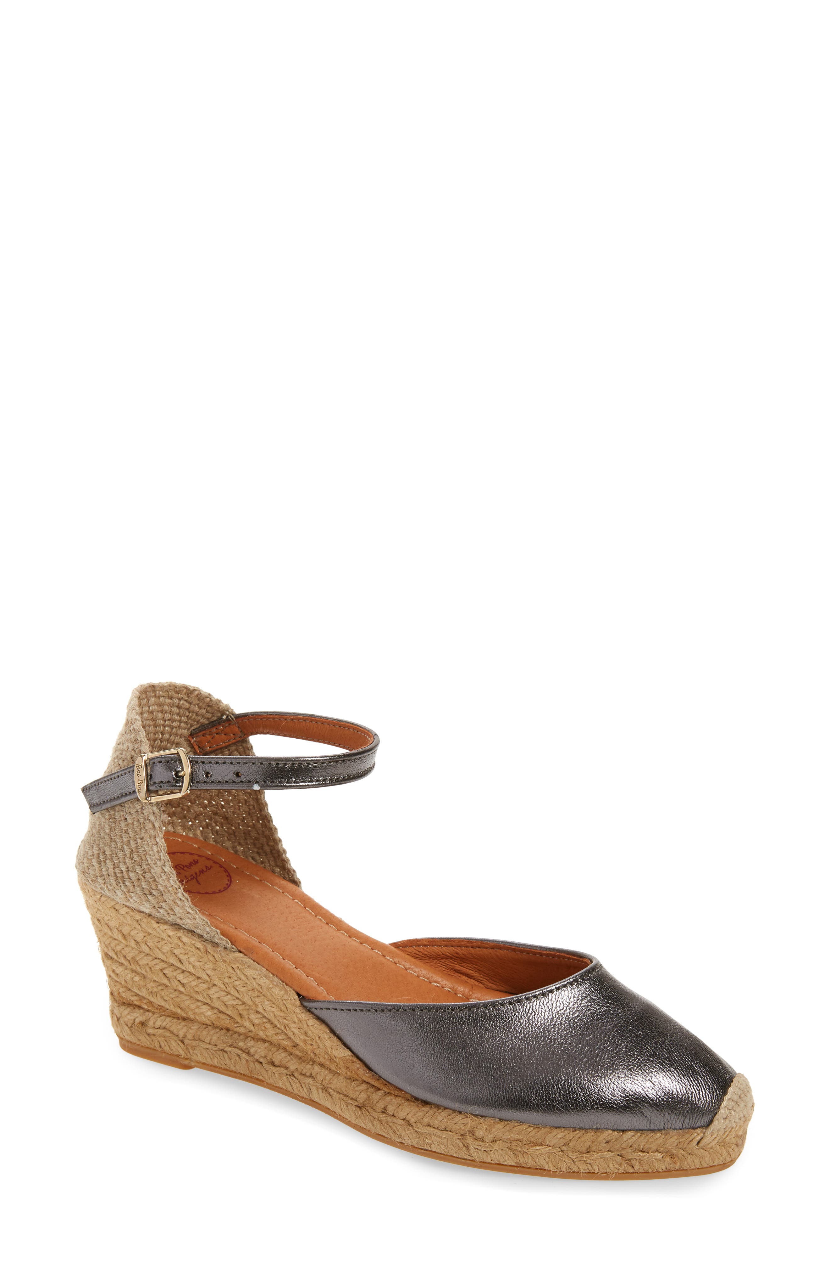 Costa Wedge Sandal, Main, color, METALLIC SILVER LEATHER