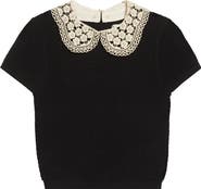 Alice + Olivia Ciara Lace Collar Short Sleeve Wool Blend Sweater