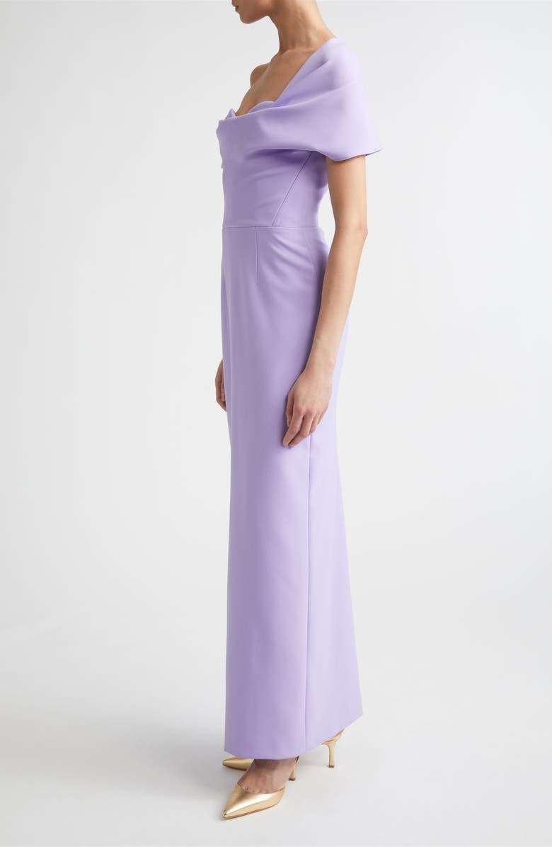 Carolina Herrera Sofia Draped Off the Shoulder Crepe Column Gown, Alternate, color, Violeta